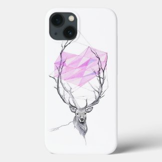 Deer and pink geometric heart drawing Animal art