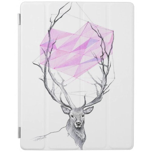 Deer and pink geometric heart drawing Animal art iPad Smart Cover