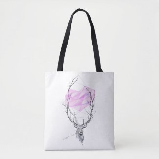 Deer and pink geometric heart drawing Animal art