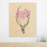 Deer And Pink Geometric Heart Drawing Animal  Wood Wall Decor at Zazzle