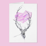 Deer And Pink Geometric Heart Drawing Art Card at Zazzle