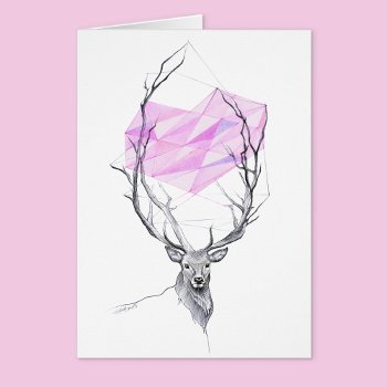 Deer And Pink Geometric Heart Drawing Art Card by EDrawings38 at Zazzle