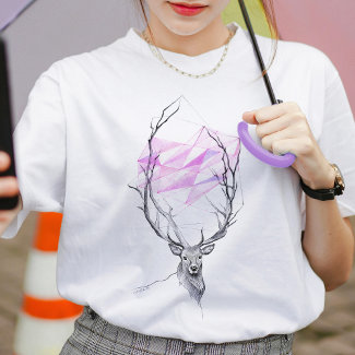 Deer and pink geometric heart Elegant Animal art