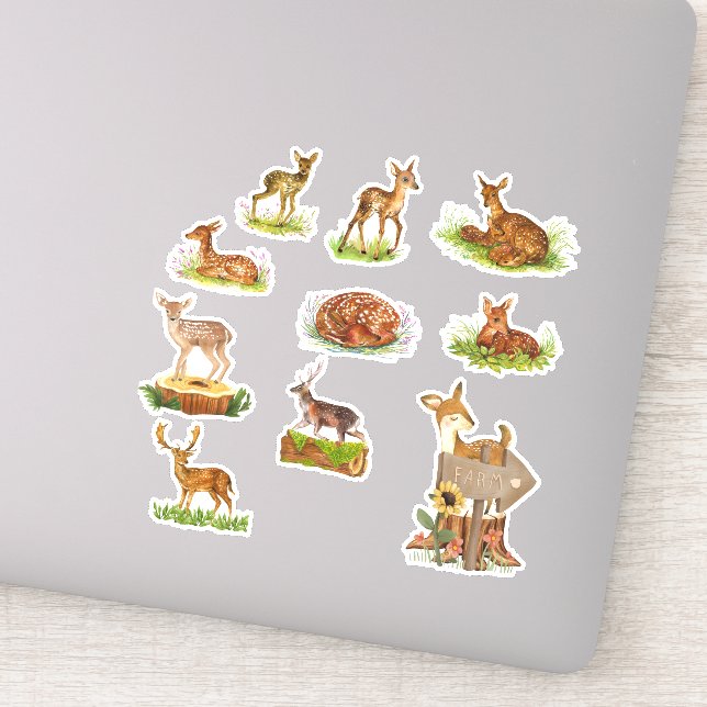 Deer and Plant Custom-Cut Vinyl Sticker (Detail)