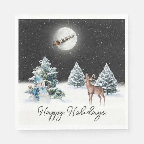 Deer and Santa Claus Sleigh Napkins