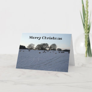 Deer and Sheep on a Snowy Hill Christmas Card