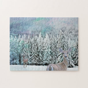Deer and Snow Winter Trees Puzzle
