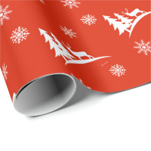 Deer and Snowflakes Red Christmas Wrapping Paper