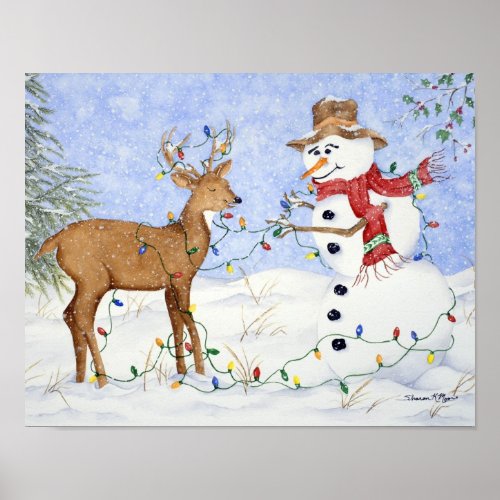 Deer and Snowman Friends _ Christmas PosterPrint Poster