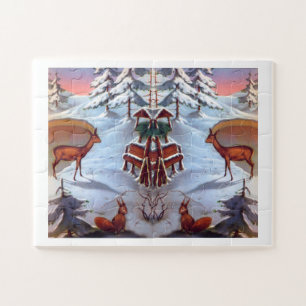 Deer and squirrel Christmas scene Jigsaw Puzzle