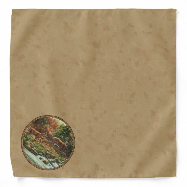 Deer and Stream Waterfall Tan Bandana (Front)