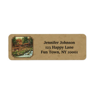Deer and Stream Waterfall Tan Label