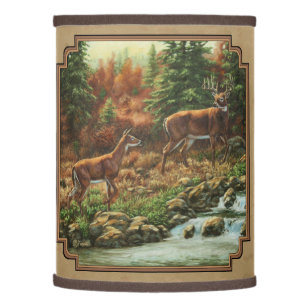 Deer and Stream Waterfall Tan Lamp Shade