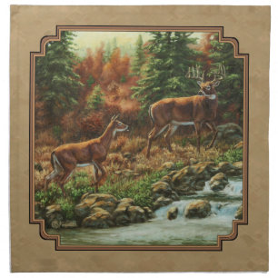 Deer and Stream Waterfall Tan Napkin