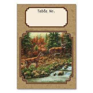 Deer and Stream Waterfall Tan Table Number