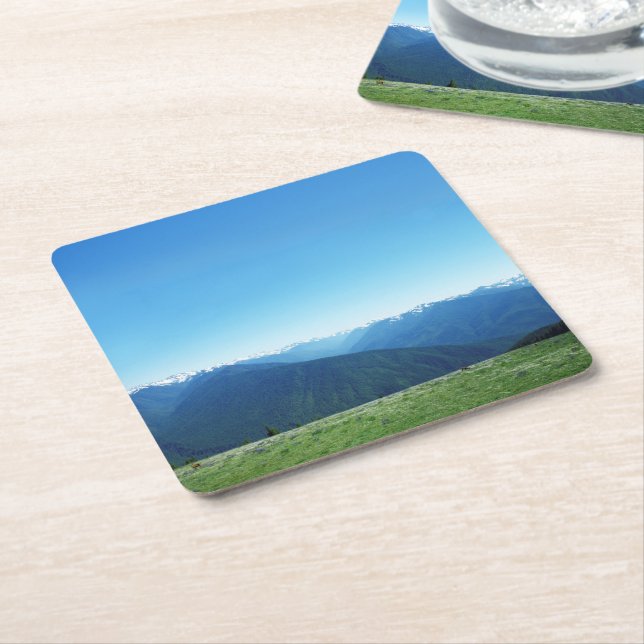Deer and the Olympics Square Paper Coaster (Angled)