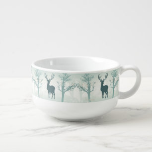 Deer and Tree Pattern Soup Mug