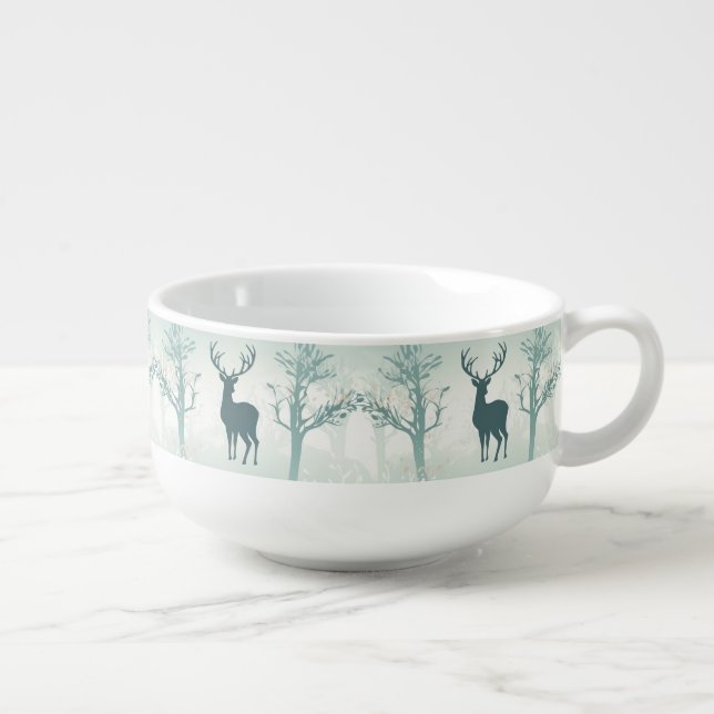 Deer and Tree Pattern Soup Mug (Left)