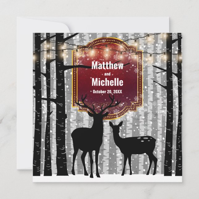 Deer and Trees Rustic Winter Woodland Wedding Invitation (Front)