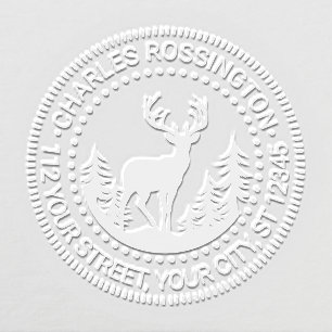 Deer and Trees Silhouette Rnd Name Return Address Embosser