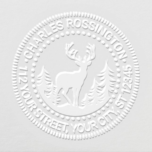 Deer and Trees Silhouette Rnd Name Return Address Embosser (Design)