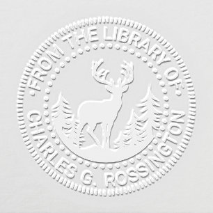 Deer and Trees Silhouette Round Library Book Name Embosser