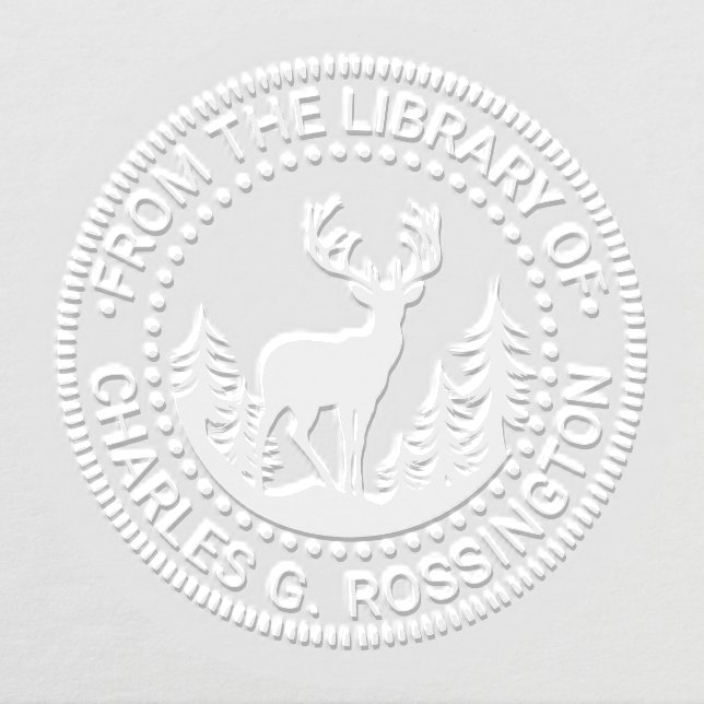 Deer and Trees Silhouette Round Library Book Name Embosser (Design)