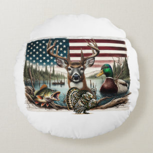 Deer and USA Country Round Pillow