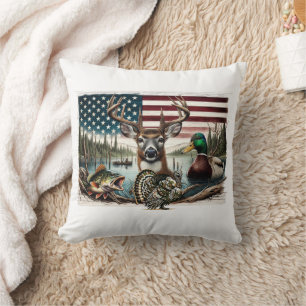Deer and USA Country Throw Pillow
