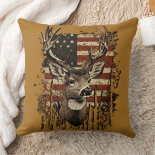 Deer and USA Country Throw Pillow