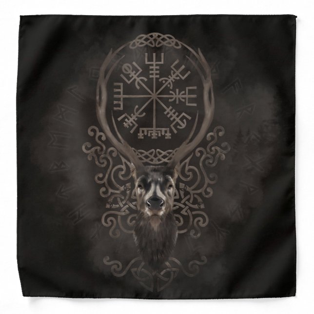 Deer and Vegvisir - Viking  Navigation Compass Bandana (Front)