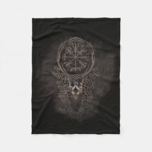 Deer and Vegvisir - Viking Navigation Compass Fleece Blanket