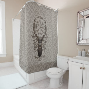 Deer and Vegvisir - Viking Navigation Compass Shower Curtain