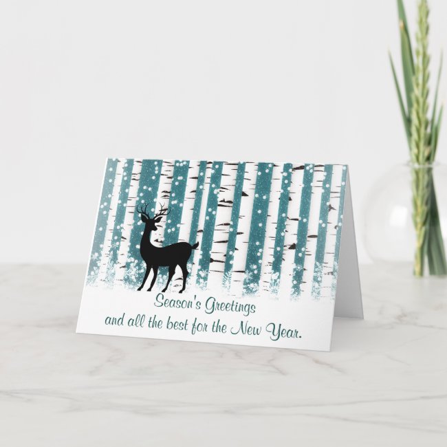 Deer and White Birches Holiday Card