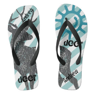 Deer Andrew (Any Name) Sun & Stripe Pattern Flip Flops