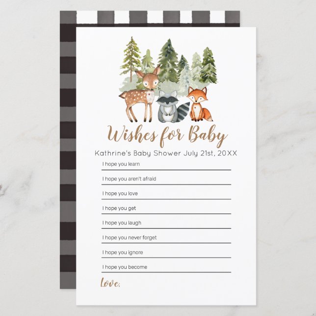 Deer animal adventure Baby Shower Wishes for Baby (Front/Back)