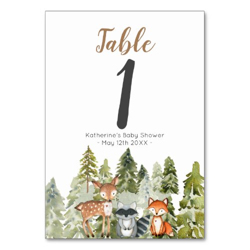 Deer animal adventure Camper Baby Shower Table Number