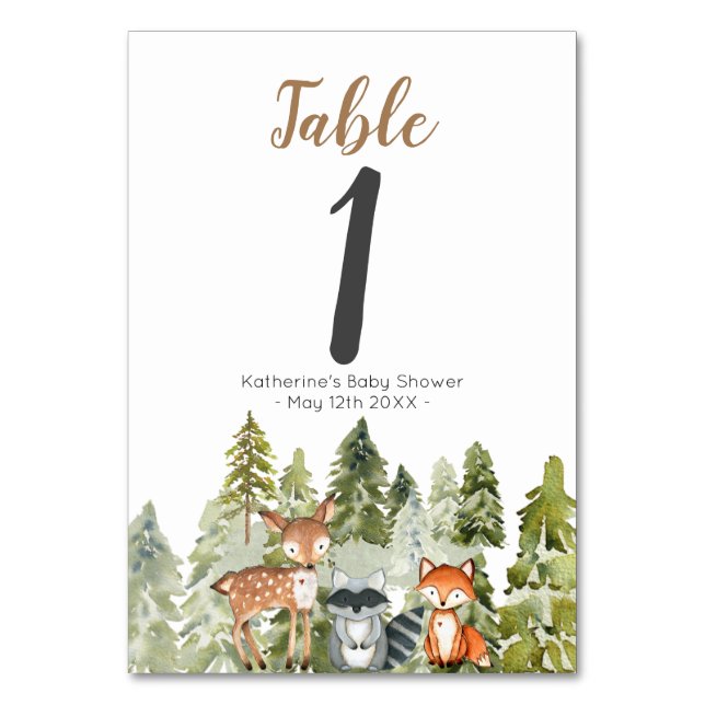 Deer animal adventure Camper Baby Shower Table Number (Front)