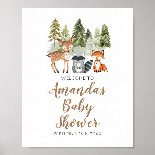 Deer animal adventure Camper Baby Shower Welcome Poster