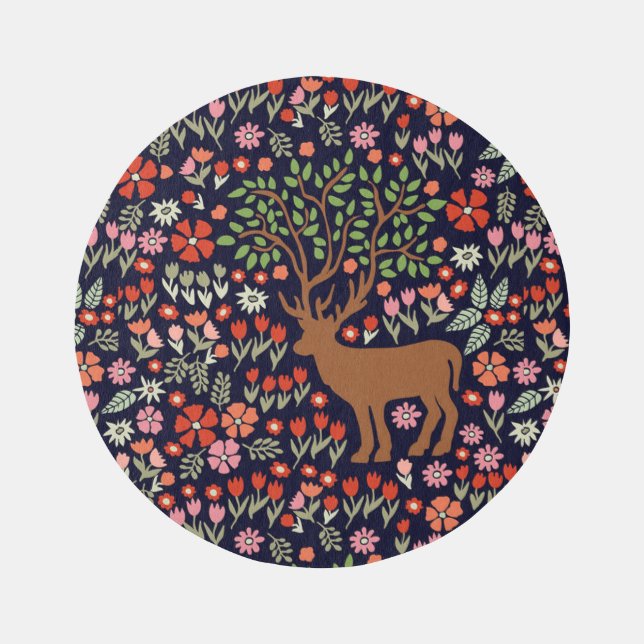 Deer Animal Among Wildflowers Red Pink Green   Rug (Front)
