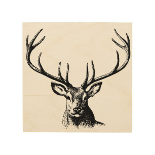 Deer Animal Antlers Nature Wildlife Horns Head Pos Wood Wall Art