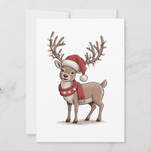 Deer Animal Christmas Deer Santa Hat Xmas  Invitation