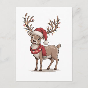 Deer Animal Christmas Deer Santa Hat Xmas  Invitation Postcard