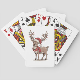 Deer Animal Christmas Deer Santa Hat Xmas Poker Cards