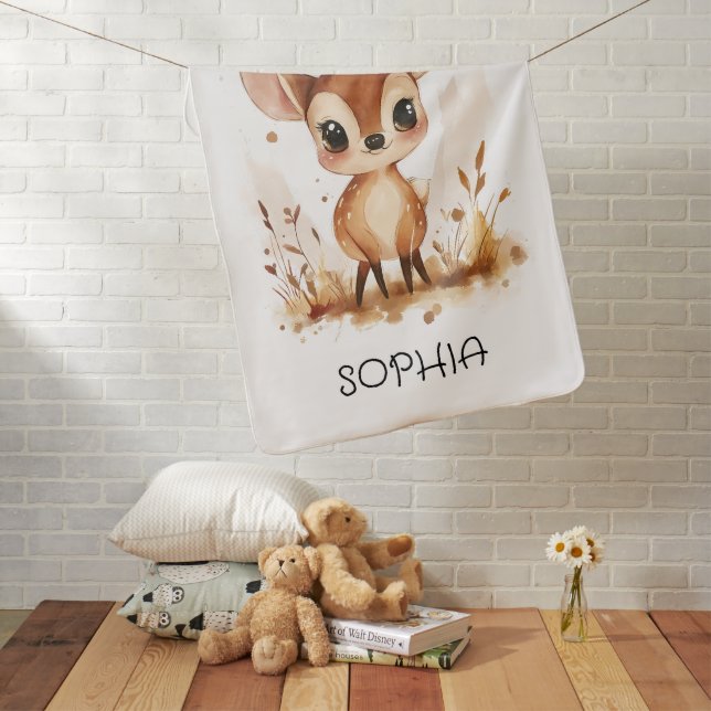 Deer Animal Cute Woodland Personalized Name Baby Blanket (In Situ)