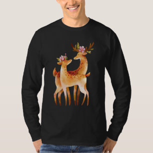 Deer Animal Print Flowers Animal Lover Deer T-Shirt