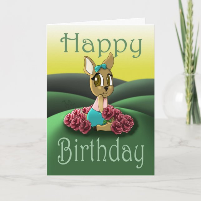 Deer Animal Rose Birthday Card (Front)