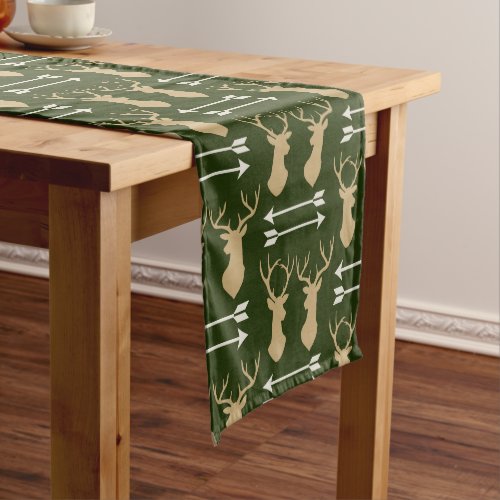 Deer Antler Arrow Forest Green Pattern Short Table Runner