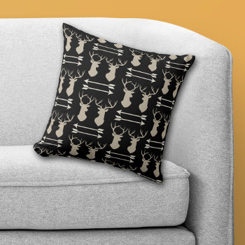 Deer Antler Arrow Pattern On Black Throw Pillow by SandCreekVentures at Zazzle