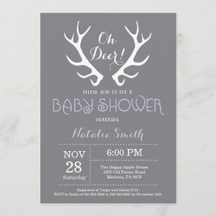 Deer Antler Baby Shower Invitation Gray and Purple